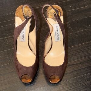 Jimmy Choo Dark Brown Peep Toe Heels